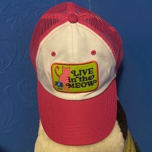 Cat Lady pink embroidered trucker hat “Live in the Meow” one size